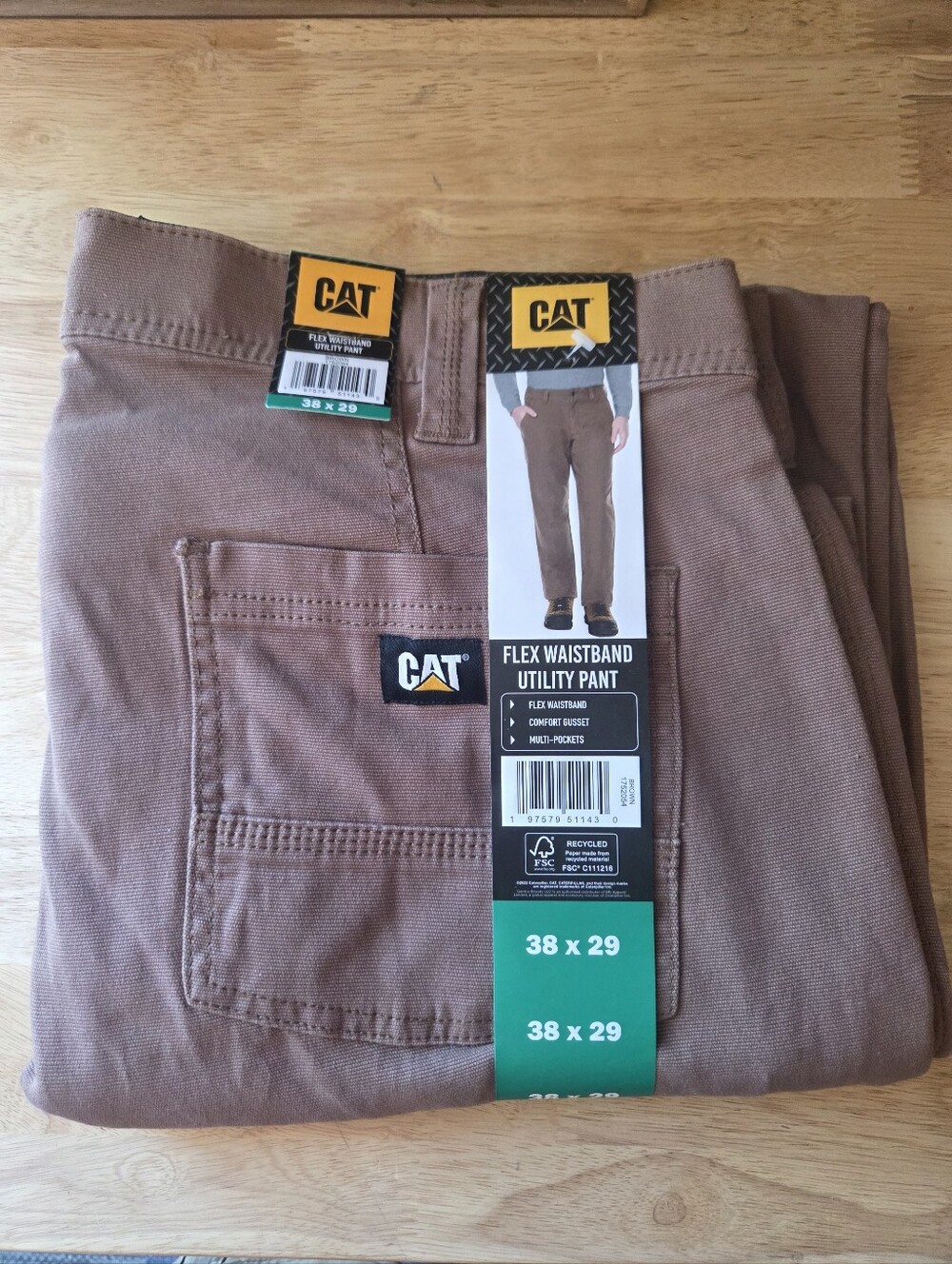 CAT Flex Waistband Utility Pants Mens 38x29 Brown Canvas Work Pants New With Tag